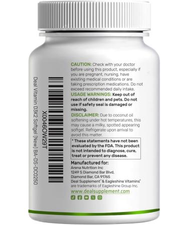 DEAL SUPPLEMENT Vitamin D3 5 000 IU + K2 MK7 100mcg Softgels | 2-in-1 Complex with Virgin Coconut Oil | Supports Heart Bone Teeth & Immune Health | Easy to Swallow - Buy Online on GoSupps.com