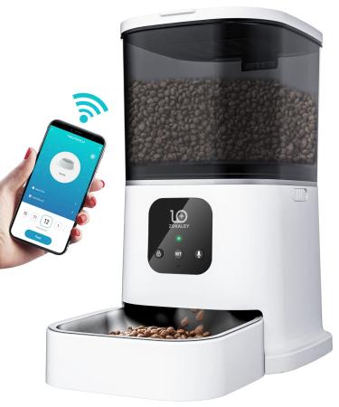 ZOKALEY Automatic Cat Feeders,2.4G WiFi Enabled Programmable Pet Feeder with Stainless Steel Bowl for Dog and Cat,Timed Pet Food Dispenser With Portion Control,APP Remote Control &10s Voice Recorder for Small & Medium Pets B-White