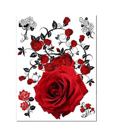 Supperb  Temporary Tattoos - Red Roses (8 x 6 inches) 8x6 Inch (Pack of 1)