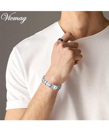Vicmag Magnetic Bracelet for Men | Titanium Steel with Ultra Strength Magnets | Adjustable Double Row Design & Gift Box (Silver) | International Shipping Available - Buy Online on GoSupps.com