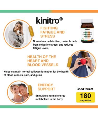 Kinitro Coenzyme Q10 & Vitamin C - Vegan Dietary Supplement 80mg High-Quality Q10 (Ubichinon) & Acerola Powder in 2 Capsules - Buy Online on GoSupps.com
