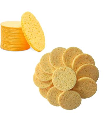 60 Pcs Facial Sponges Cleansing Compressed Facial Sponge Natural Make Reusable Professional Face Cleaning Sponge Pads for Facial Cleansing Exfoliating Mask Makeup Removal (Yellow One size)
