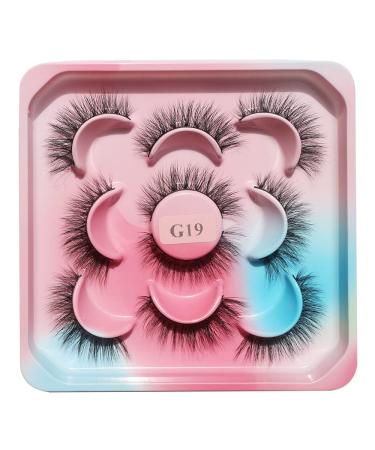 5 Pairs Mink Lashes Natural Look 3D Real Mink Eyelashes Fluffy False Eyelashes Contact Lens Friendly Handmade Soft Reusable Fake Eye Lashes 100% Siberian Mink Fur Hair G19