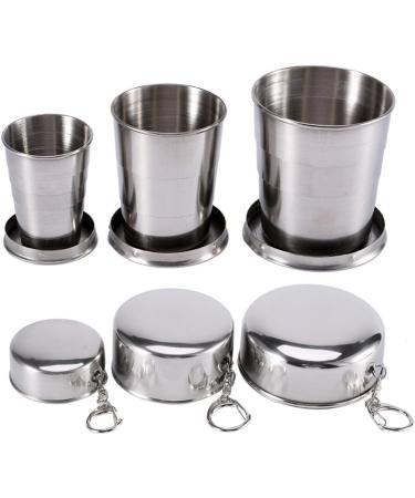 Stainless Steel Camping Mug Folding Cup Portable Outdoor Travel Collapsible Cup - Large Size (250ml) with Keychain - Pack of 1 - Buy Online on GoSupps.com
