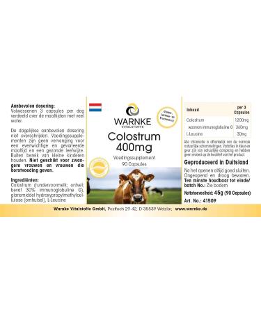 Colostrum 400mg - 90 capsules - Rich in animated acids and immoglobin | Warnke Vitalstoffe - Quality from German pharmacies - Buy Online on GoSupps.com