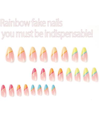 24pcs Almond Press on French False Nails Set with Glue - Multicolor Full Cover Acrylic Fake Nails for Women and Girls Nail Art - Buy Online on GoSupps.com