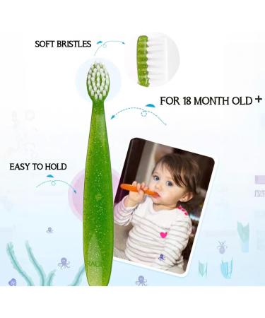 Soft Bristle Toddler Toothbrush Set - Pack of 3 Kids Toothbrushes for Ages 18 Months+ Blue Green & Orange - Buy Online on GoSupps.com