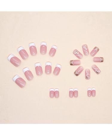 Square Pink Heart Design Short False Nails - 24Pcs Press On Fake Nails for Women/Girls - DIY Removable Nail Art - Buy Online on GoSupps.com
