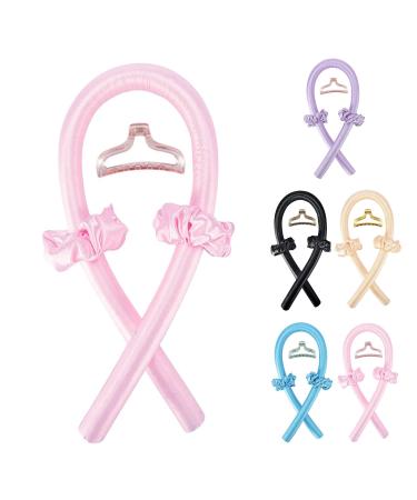 Heatless Curlers Headband Comfortable Silk Heatless Hair Curler for Sleeping Satin Heatless Curling Set for Long Short Medium Hair No Heat Curls Rod with Hairpin and Scrunchies DIY Hairstyles(Pink)