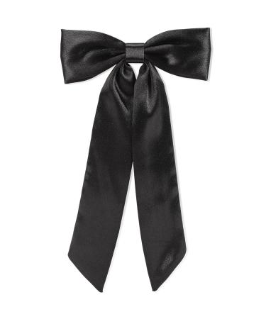 WantGor Long Tail Bow Hair Clips Hair Ribbon Bows Satin Bowknot Clip Large Hair Barrettes Cute Ponytail Holder Hair Accessories for Women Daily Party Wedding Prom (Black)