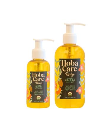 HobaCare Baby Organic Jojoba Oil - 100% Pure Jojoba Oil Unrefined Cold Pressed for Skin & Scalp - Moisturizing Body Oil for Dry Skin Natural Hair Oil for Women Kids & Babies 8.45 oz + 4.22 oz
