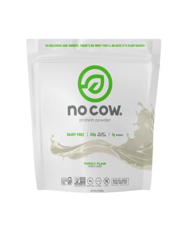No Cow Vegan Protein Powder Purely Plain 26g Plant Based Protein Recyclable Bag Dairy Free Soy Free No Sugar Added Keto Friendly Gluten Free Naturally Sweetened Non GMO Kosher 1.74 Pound