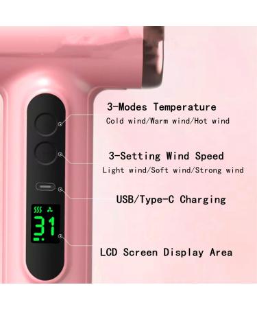 Handheld Cordless Hair Dryer w/Hot & Cold Wind USB Rechargeable Cordless Hair Dryer Portable Travel Blowdryer for Outdoor Indoor Pink - Buy Online on GoSupps.com