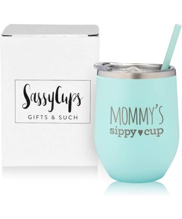 SassyCups Mommy's Sippy Cup Wine Tumbler - Engraved Stainless Steel Stemless Glass (12oz, Mint) - Perfect Gift for New Mom or Mom to Be - Buy Online on GoSupps.com