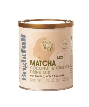 BRIGHTFULL Matcha, Coconut, & Chia Oil Nutrient Blend Drink Mix with Omega 3, MCTs, and B Vitamins for Cognitive Function and Memory (10.5oz Jar)