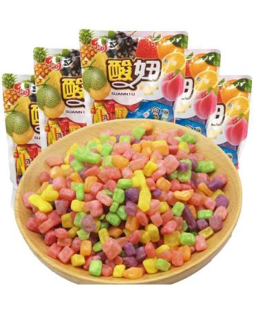 Sour girl gummies fruit gummies loose candies Chinese snacks Chinese style candies holiday candies 6 independent packaging and shipping flavors (1 bag)