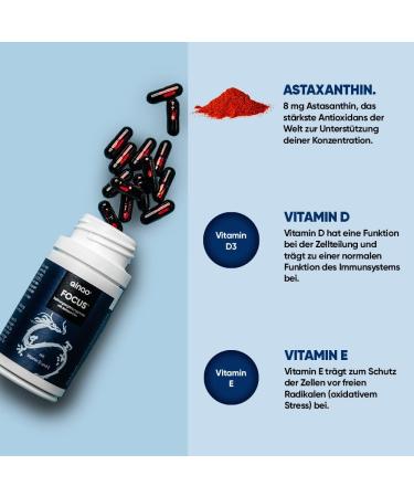 Qinao Focus Bottle 60 Dragees | Brainfood for Concentration | Natural Astaxanthin | High Bioavailability | Made in Germany - Buy Online on GoSupps.com