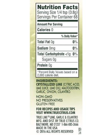 True Citrus True Lime Crystallized Lime with Garlic & Cilantro | Salt-Free 1.94 oz (55 g) - Buy Online on GoSupps.com