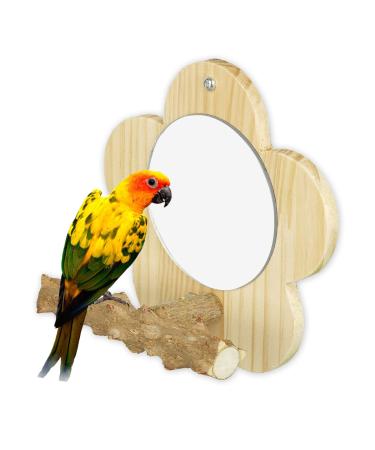 Wooden Bird Mirror with Perch, Parakeet Mirror Toy with Stand, Parrot Mirror for Bird Cage, Cockatiels Conure Lovebirds Canary