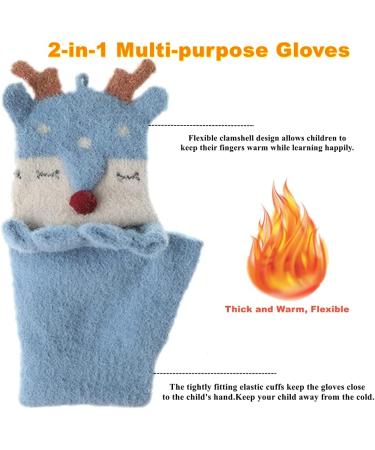 Unisex Kids Winter Fox Flip Top Gloves | Cute Cartoon Animal Mittens for 2-8Y Boys Girls - Blue - Buy Online on GoSupps.com