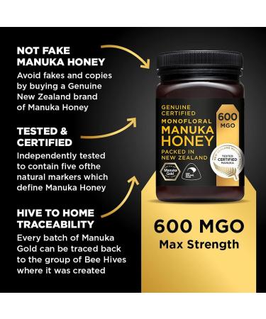 Manuka Gold 600 MGO Manuka Honey | Premium Quality 500g Jar - Buy Online - Buy Online on GoSupps.com