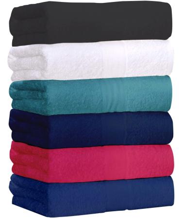 QUBA LINEN Bamboo Cotton Bath Towels-27x54inch - 6 Pack Shower Towels for Pool, Spa, and Gym - Light Weight, Ultra Absorbent Towels for Bathroom (6, 27x54) 6 27x54