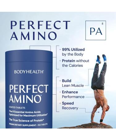 BodyHealth PerfectAmino 150 Ct Tablets - Essential Amino Acids & BCAAs Supplement for Workout Recovery - Vegan Protein with Lysine, Tryptophan, Leucine, Methionine - Buy Online on GoSupps.com