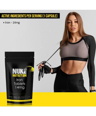 Nuke Nutrition Iron Tablets 14mg - 120 Vegan Capsules for Men & Women | High Strength Gentle Iron Supplement for Health Boost - Buy Online on GoSupps.com