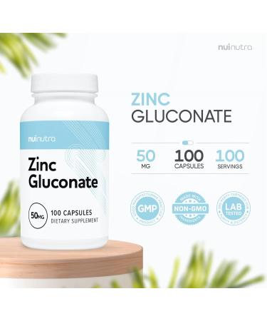 Nui Nutra Zinc Gluconate Supplement 50mg - 100 Capsules | Premium Quality - Buy Online on GoSupps.com