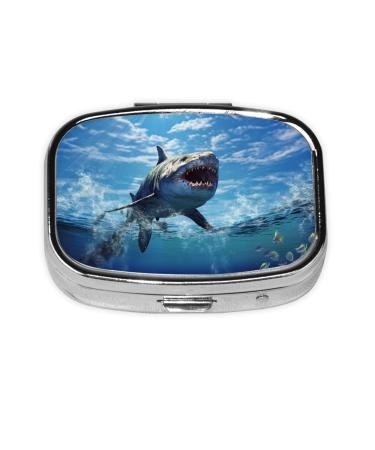 Ocean Fish Printing 2 Compartment Small Pill Case Cute Small Pill Box Purse Pill Boxs Travel Pill Organizer for Pocket Purse and Travel Gifts