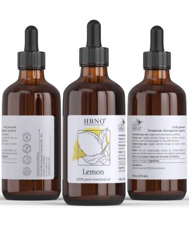 HBNO Lemon Essential Oil 4 oz - 100% Pure & Natural Cold Pressed Oil for Cleaning, Aromatherapy, DIY, Candle Making, Soap & Diffuser - Buy Online on GoSupps.com