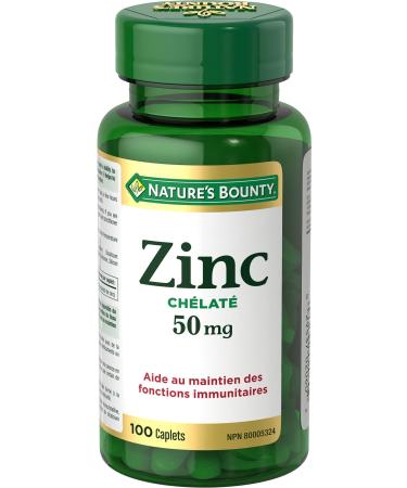 Nature's Bounty Zinc Supplement Helps Maintain Immune Function 50mg 100 caplets Multi-colored
