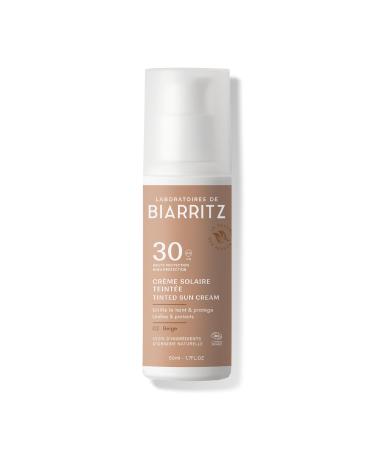Laboratoires de Biarritz - Cr me Solaire Visage Teint e Beige - SPF30 - Certifi e Bio - Protection Anti-UVA/UVB et Lumi re Bleue - 50 ml - Fabriqu e en France Beige (nouvelle version)