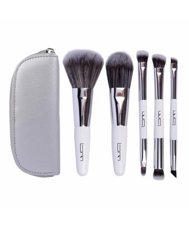 Travel Makeup Brushes Set - 5PCS Portable Double Ended Mini Kit with Pouch for Foundation Eyeshadow Lip & Blush - Professional White Cosmetic Brushes - Buy Online on GoSupps.com