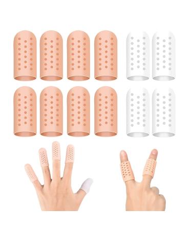 MEITREND Finger Protector Support 12Pcs Thumb Cots Gel Finger Sleeves Ajustable Silicone Bandage Breathable Sleeves for Broken Arthritis Trigger Finger Nail Biting Prevention Finger Cracking