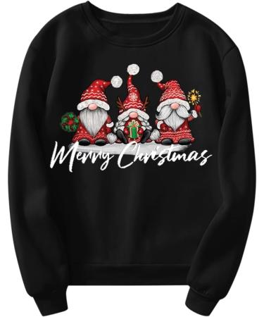 Women's Christmas Snowman and Penguin Print Sweatshirt - Black XXL | Cozy O-Neck Raglan Top for Winter | Cute and Comfy Xmas Jumper - Buy Online on GoSupps.com