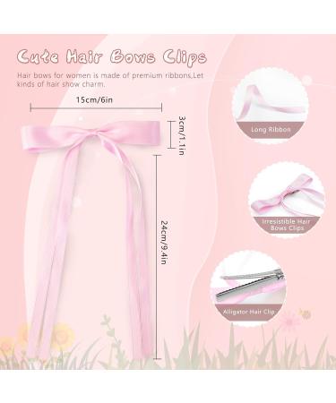 6Pcs Satin Ribbon Hair Bows with Metal Clips - Blue White Pink | Tassel Bowknot Hair Barrettes for Women - Buy Online on GoSupps.com