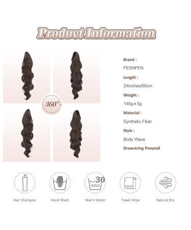 Feshfen 60cm Ponytail Hair Extension - Synthetic Wavy Curly Hairstyle for Women in Medium Chestnut Brown - Buy Online on GoSupps.com