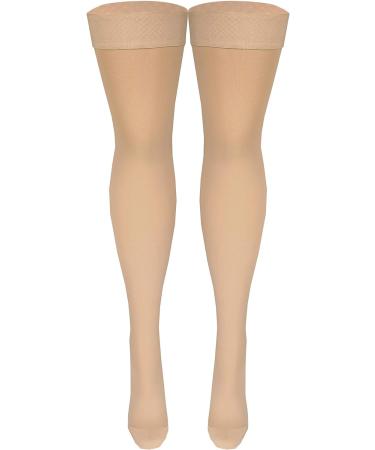 NuVein 20-30 mmHg Compression Stockings | Thigh Length | Closed Toe | Beige - Large | Women & Men | 1 Pair - Buy Online on GoSupps.com