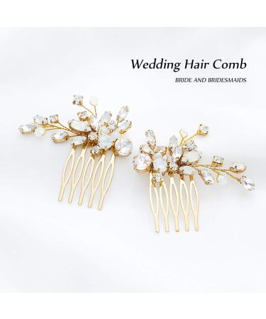 Yean Crystal Bridal Hair Comb Opal Rhinestone Wedding Hair Accessories (2 Pcs) - Gold - Buy Online on GoSupps.com