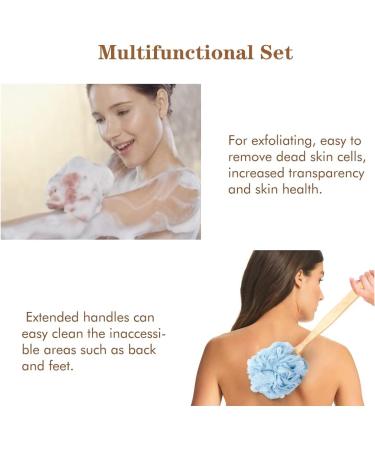 Shower Loofah Bath Sponge Set with Back Scrubber and Shower Brush - Body Exfoliating Spa Set for Men & Women - Blue & Pink 2 Piece - Buy Online on GoSupps.com