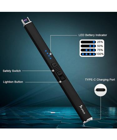 Suprus Electric Arc Lighter - USB Rechargeable, Windproof, Flameless with Safety Lock for Candle, BBQ, Camping - Black - Buy Online on GoSupps.com