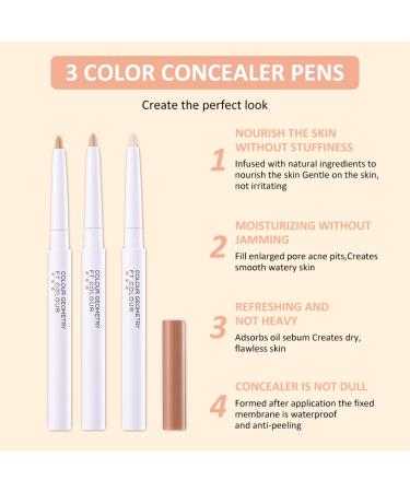 Concealer Pen, High Coverage Concealer, Concealer Pen Against Dark Circles, Waterproof Concealer, Natural Long-Lasting Contour Concealer Pen, 3 Pieces - Buy Online on GoSupps.com
