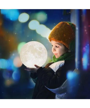 Methun 3D Moon Lamp - 7.1 Inch Wooden Base, LED Night Light for Home Decor, Bedroom, Birthday Gifts - White & Yellow - Buy Online on GoSupps.com