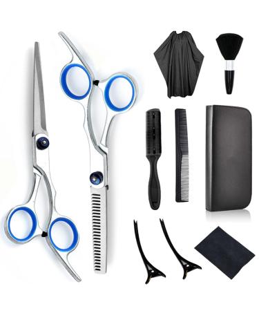 YHANNI Professional 10-Piece Stainless Steel Hair Cutting Shears Set for Barber Salon and Home Use-Includes Thinning Scissors for Men Women Kids and Adults