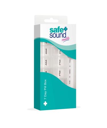 Safe and Sound Weekly Pill Organiser 2 Compartments Per Daily Removable Section Printed and Braille Flip-top Lids Push-open Catches Clear 1 Count (Pack of 1)