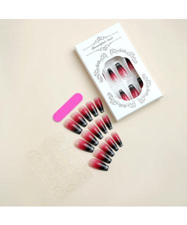 Justotry 24 PCS Black Coffin Nails | Burgundy French Press Glossy Artificial Nails for Women | Nail Art & Design 11 Red & Black - Buy Online on GoSupps.com
