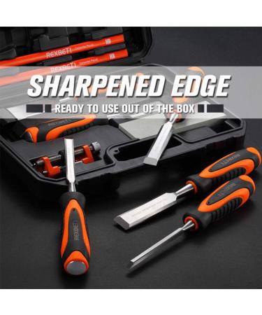 REXBETI 10pcs Premium Wood Chisel Set  6pcs Wood Chisel with 1 Honing Guide  1 Sharpening Stone and 2 Carpenter Pencils  Heat-Treated Cr-V Alloy Blades 10PCS-Orange - Buy Online on GoSupps.com