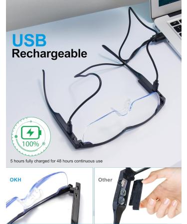 OKH - 200% Magnifying Glasses with Light Rechargeable LED Lighted Magnification Eyeglasses Bright Sight Hands Free Magnifier Glasses for Close Work Craft Jewellers Reading Hobby - Buy Online on GoSupps.com