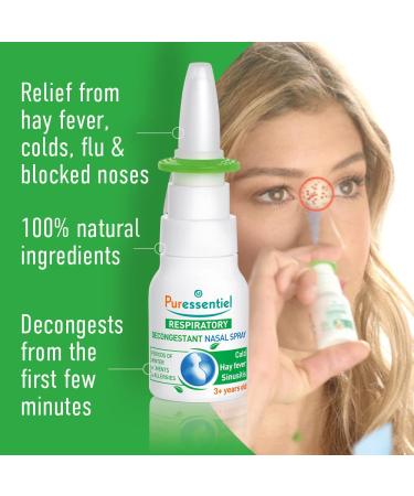 PURESSENTIEL - Respiratory Hypertonic Nasal Spray with 4 essential oils - Decongests the nose for easier breathing - Used to treat winter ailments and allergies - 100% from natural sources - 15ml - Buy Online on GoSupps.com
